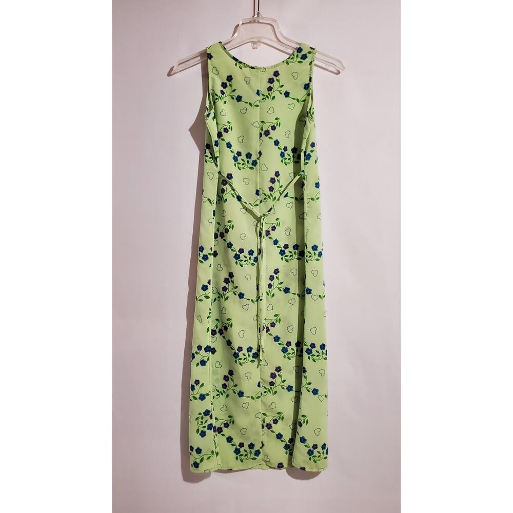 Vtg SWAT Kids 90s y2k Floral Heart Sleeveless Tieback Dress Girl 14 Green Summer - Picture 3 of 8